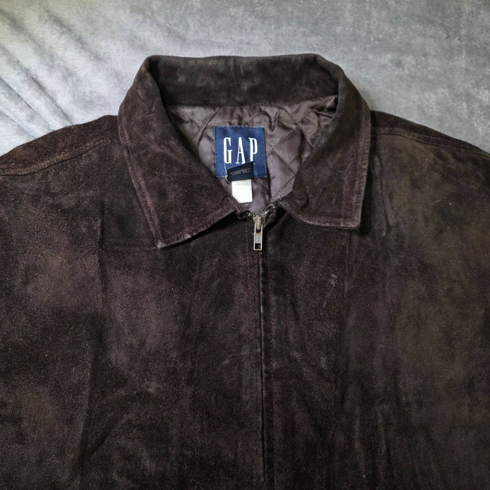 Vintage Y2K Gap Jacket Mens XL Brown Suede Leather Bomber Full Zip Quilted Lined